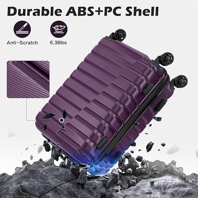 COOLIFE Luggage Expandable Suitcase PC ABS TSA Luggage 3 Piece Set Lock Spinner Carry on (purple, 3 piece set)