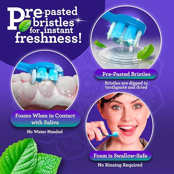 GuruNanda Ready-to-Go Disposable Mini Travel Toothbrushes - Butter on Gums Softex Bristles, Pre-Pasted Toothbrush & Toothpick - Fluoride-Free, No Rinsing Needed, 70 Ct (Pack of 2)