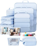 Veken 11 Set Compression Packing Cubes for Travel Essentials,Compressible Expandable Large Luggage Suitcase Organizer Bags for Clothing,Durable Space Saver Storage Bags with Toiletry Bags(Light Blue)