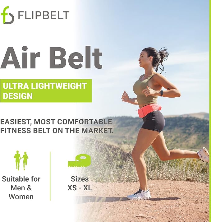 FlipBelt Lightweight Running Air Belt, Fitness and Running Fanny Pack for Women and Men, Non Chafing Waist Band Pack for Phone, Keys, Money, Moisture Wicking Storage Belt, USA Company