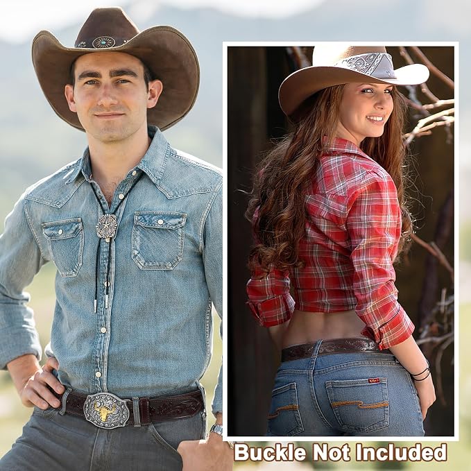 SANSTHS 3 Pack Western Belts for Men Woman without Buckle, Cowgirl Cowboy Belt for Buckle Western Leather Belt for Jeans