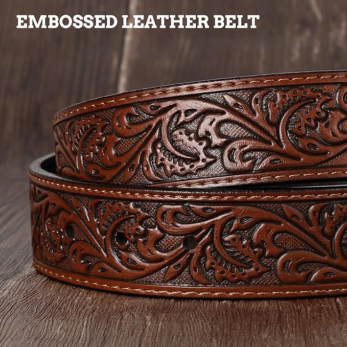 SANSTHS Western Cowboy Belts for Men Women, Mens Western Belt Bull Buckle Country Belt Cowboy Leather Belt for Jeans