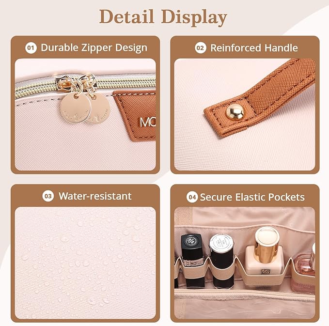 Travel Makeup Bag for Women: 3-in-1 Large Capacity Cosmetics Organizer with 2 Detachable Pouch - Vegan Leather Flat Open Toiletry Bag - Travel Essentials for Full-Sized Bottles(White)
