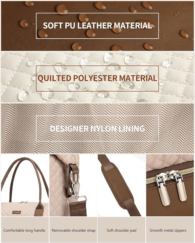 Weekender Bags for Women Travel, Under Seat Carry On Bags for Airplanes Overnight Bag with Shoe Compartment Luggage Sleeve, Foldie Travel Tote Bag Hospital Bag, Travel Gifts, Nude Brown