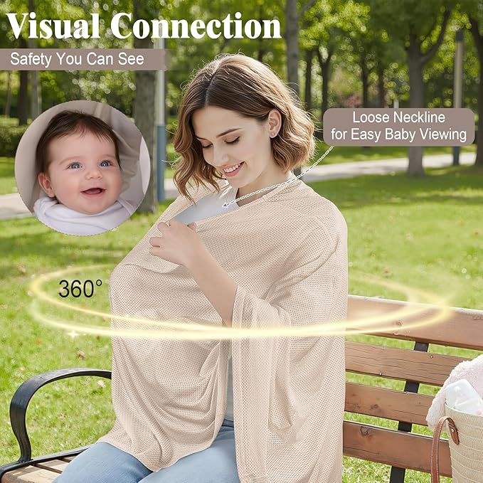 Basumee Nursing Cover for Breastfeeding Breathable Mesh 360 Full Privacy Nursing Wrap Multi-Use Breast Feeding Covers for Women Moms Feeding Essentials, 1 Pack