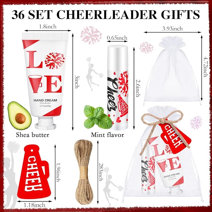 144 Pcs Red Cheer Lip Balm Hand Cream Set Party Favors Cheer Teams Camp Gifts Include 36 Lip Balm 36 Moisturizing Hand Cream 36 Bags 36 Cards and Ropes for Guest Party Supplies Accessories