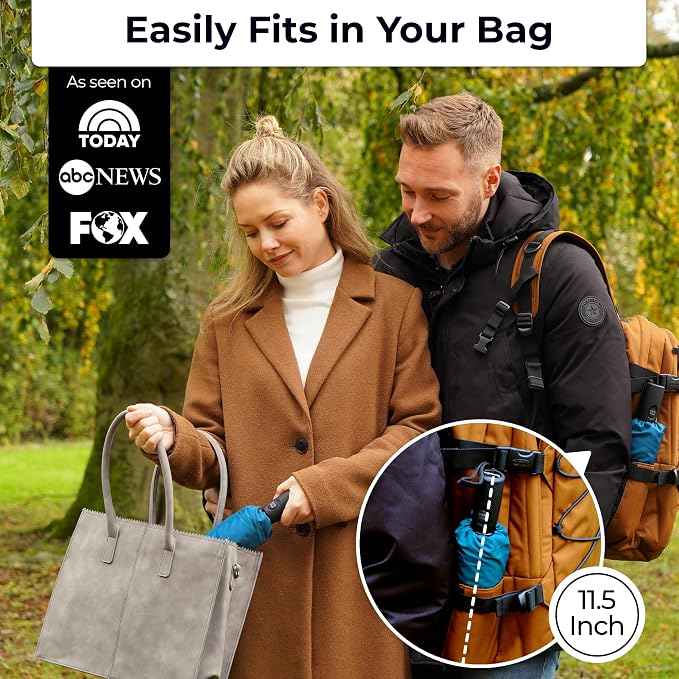 TUMELLA Strongest Windproof Travel Umbrella (Compact, 100MPH Wind-Tested), Light, Portable, One-Handed Use, Automatic Folding Rain Umbrella, Durable, Premium Grip, Fits Car & Backpack