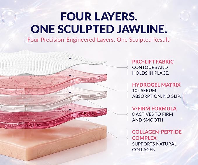 Stylia V Line Lifting Collagen Mask - Lift, Firm & Contour Jawline - Tightening Double Chin Strap with Hyaluronic Acid & Aloe - Neck Tightening and Lifting Mask - Jawline Shaper Face Lift Tape (10PC)