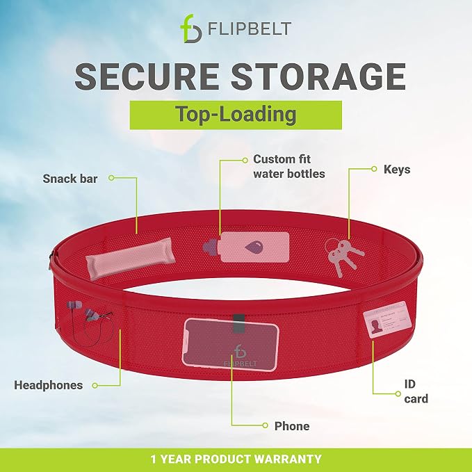 FlipBelt Lightweight Running Air Belt, Fitness and Running Fanny Pack for Women and Men, Non Chafing Waist Band Pack for Phone, Keys, Money, Moisture Wicking Storage Belt, USA Company