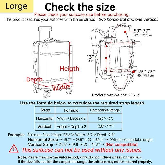 Heavy-Duty Backpack Carrying Straps System for 22-30 Inch Suitcase Luggage Hardcase for Adventure Travel Cobble Stone Streets Stair - L,Yellow