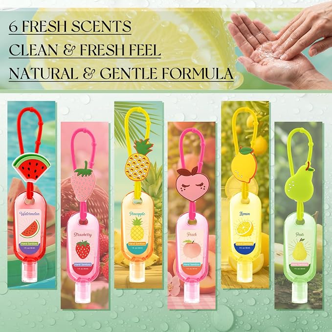 24 Pack Fruit Scentend Hand Sanitizers with Cute Keychains Bulk Travel Size Mini Hand Sanitizer Gel 1oz Thank You Gifts for Employee Teacher Nurse Coworker Back to School Party Favors