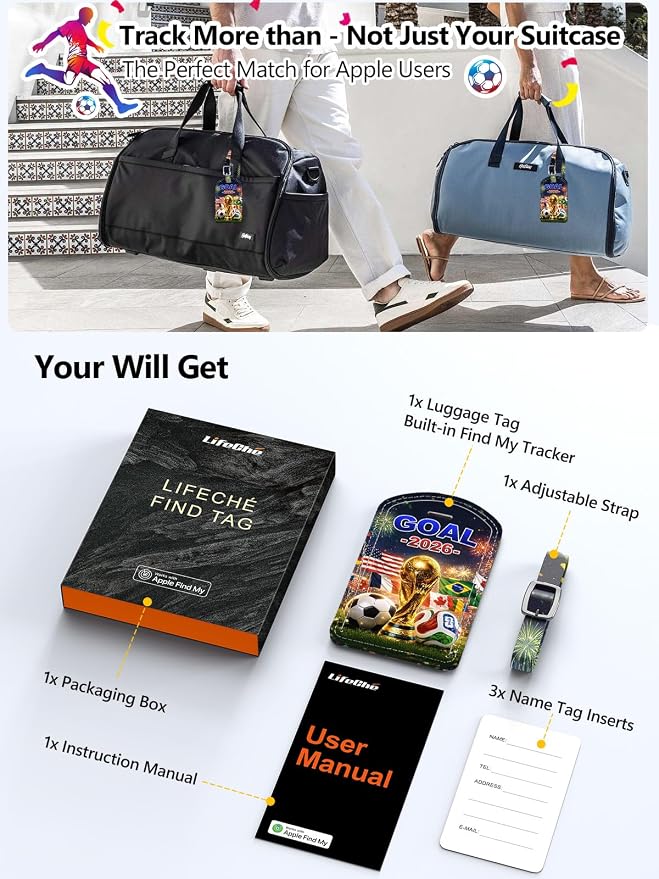 Luggage Tags Built-in Anti-Loss Tracker, Luxury Leather Luggage Tags for Suitcase, Travel Bags, Backpacks, Travel Organizer for Lost Baggage Prevention (Trophy)
