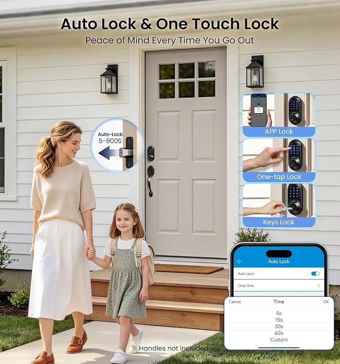 Veise RZ07 Fingerprint Smart Lock, 7-in-1 Smart Locks for Front Door, Keyless Entry Door Lock with App Control & Auto-Lock, Biometric Electronic Touchscreen Keypad Deadbolt, Matte Black