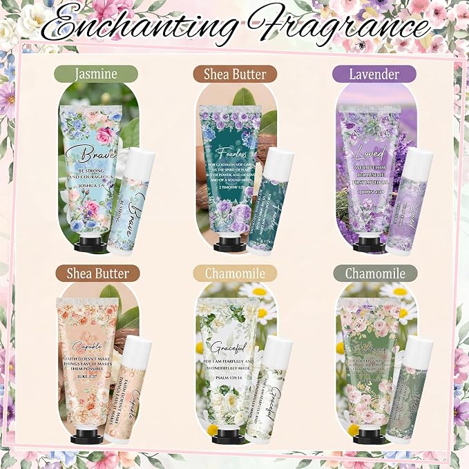 Loopeer 18 Sets Graduation Christian Hand Cream and Lip Balm Gift Set Christian Gift Bulk for Women Mothers Day Gifts for Church Travel Size Hand Lotion Bible Verse Lip Balm Bulk for Bridal Mom