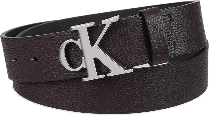 Calvin Klein Men’s CK Monogram Cut Out Buckle Belt – Casual Belt for Jeans & Everyday Wear