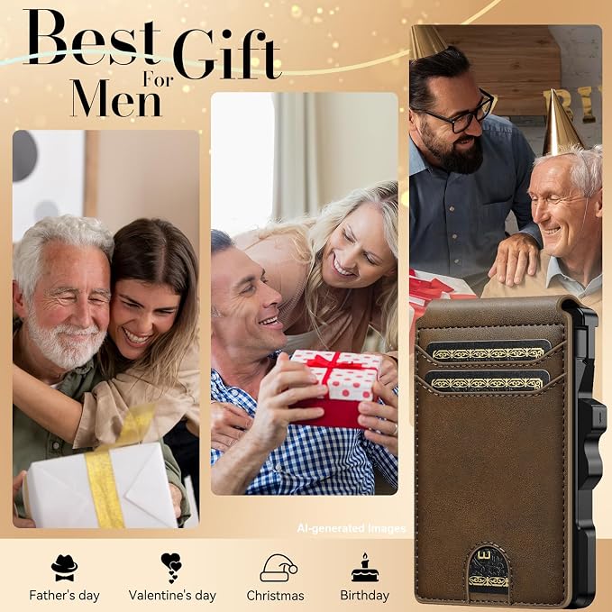 furid Smart Wallet For Men Slim: Rfid Minimalist Pop Up Wallets with Money Clip Metal Credit Card Holder - Gifts for Husband Father at Birthday Anniversary