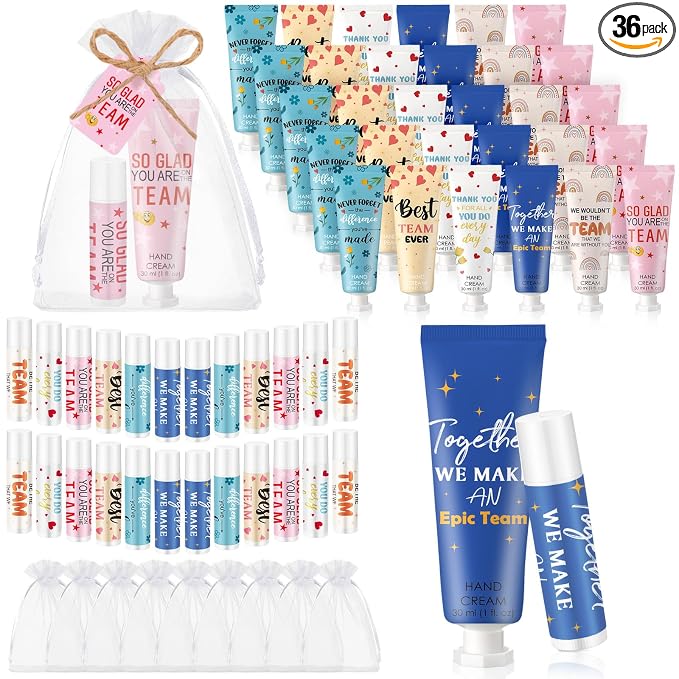 36set/144pcs Best Team Ever Gifts Team Appreciation Thank You Gifts for Coworkers Women Employee Appreciation Gift Party Favors Basket Stuffers Items Travel Hand Lotion and Lip Balm Set