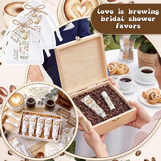 Loopeer 30 Sets Love Is Brewing Bridal Shower Hand Cream and Lip Balm Gift Bridal Shower Party Favors Thank You Gift for Guest Travel Size Wedding Party Supplies (Rose Scent)