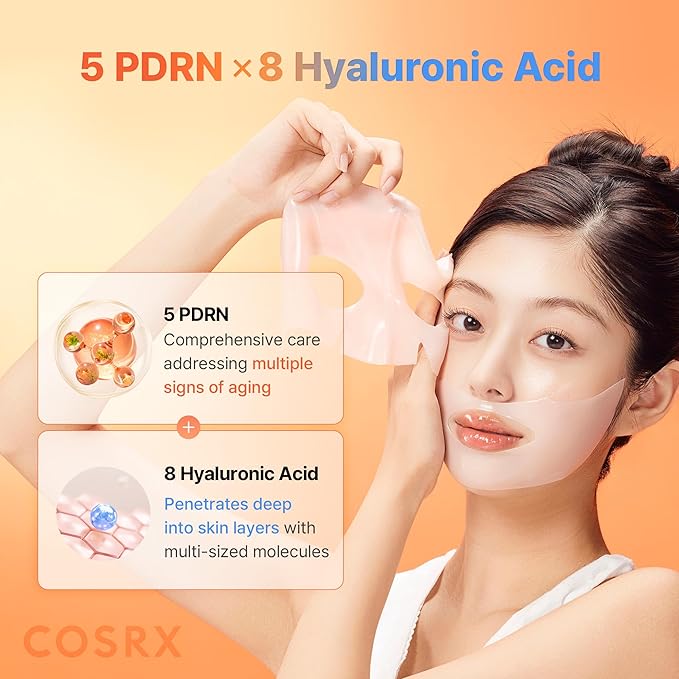 COSRX 5 PDRN Hyaluronic Acid Vital Hydrating Hydrogel Mask, Overnight Hydrogel Face Mask for Glass Glow Skin & Firming with Salmon DNA, Centella PDRN, Mothers day gift, Korean Skin Care (34g x 3ea)