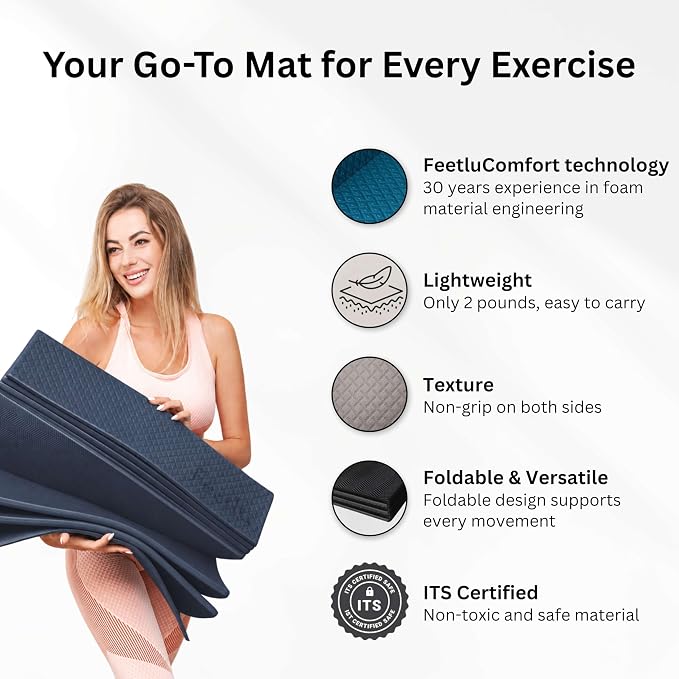 Foldable Yoga Exercise Mat, 6mm/8mm/10mm/12mm Thickness, 72 x 24 Inch - Lightweight, Anti-Slip, and Easy to Store for Yoga, Pilates, Home Workouts, and Floor Exercises
