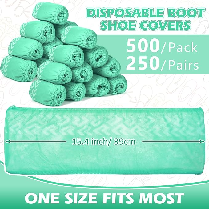 Leumoi 500 Pcs Disposable Boot Covers Bulk Non Slip Disposable Shoe Covers Large Durable Non Woven Shoe Protector for Indoors, Home, Floors and Shoes, One Size Fits Most(Green)