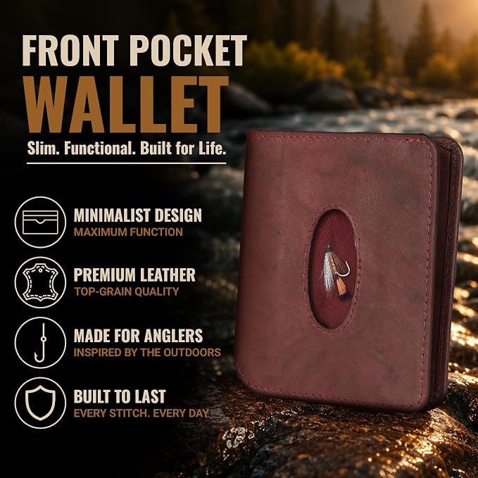 ROGUE WALLET Angler Front Pocket Wallet for Men - Slim, Compact Leather Card Holder with ID Window - Minimalist Front-Pocket Wallet for Cash, Cards & Travel Essentials (Burgundy)