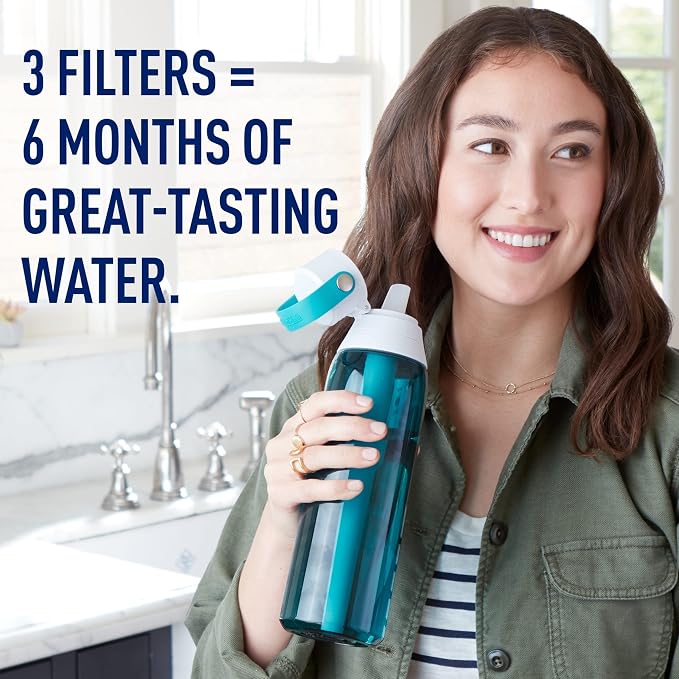 Brita Insulated Filtered Water Bottle with Straw (26 Ounce) and Water Filter Replacements