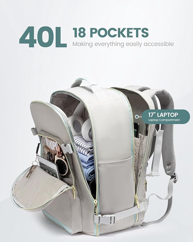 LOVEVOOK 40L Travel Backpack Flight Approved Carry on Backpack,3 Packing Cubes,Waterproof Personal Item Travel Bag,TSA Carry on Luggage Suitcase Travel Essentials,Gifts for Women & Men,fits 17" Laptop
