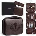 Personalized Hanging Travel Toiletry Bag for Men, Laser-Engraved Monogrammed Initial 3-in-1 Shaving Bag for Toiletries Valentines Anniversary Cool Gifts for Men Husband Boyfriend Dark Brown T