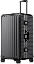 LUGGEX Checked Suitcase with Spinner Wheels, 8010S Aluminum Frame Zipperless Polycarbonate Hard Shell Suitcase (ZX-Core, Black, 30 Inch)