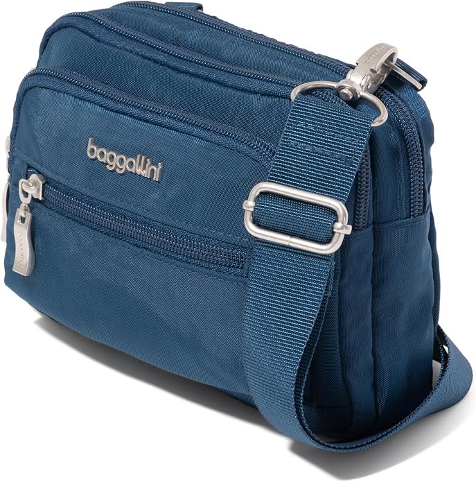 Baggallini Triple Zip Small Crossbody Bag for Women - Lightweight Convertible Fanny Pack Belt Bag