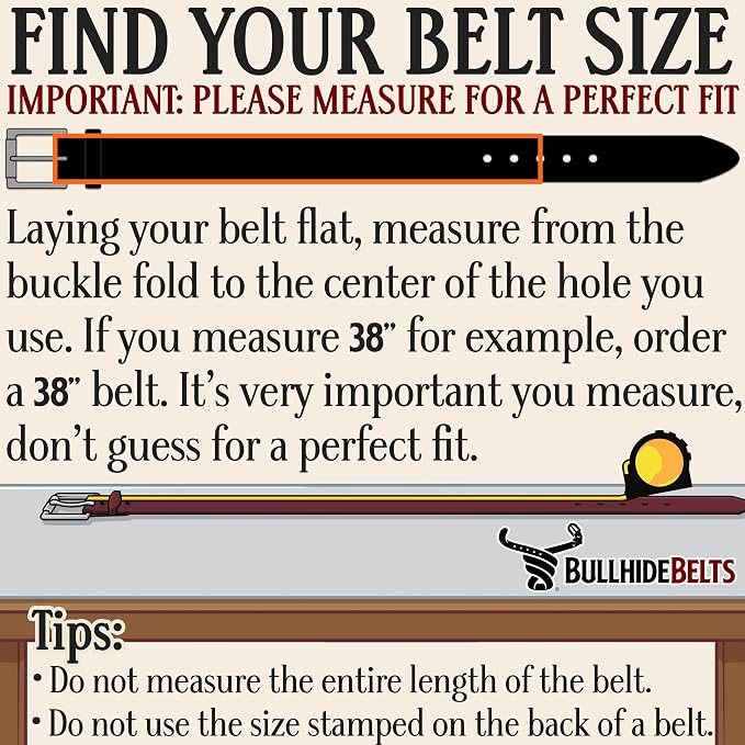 Bullhide Belts, Non Stitched Mens Leather Belt for Work, CCW Carry, 1.50" Wide, USA Made