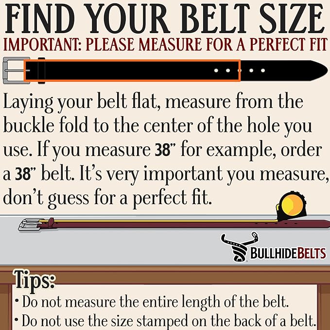Bullhide Belts, Non Stitched Mens Leather Belt for Work, CCW Carry, 1.50" Wide, USA Made