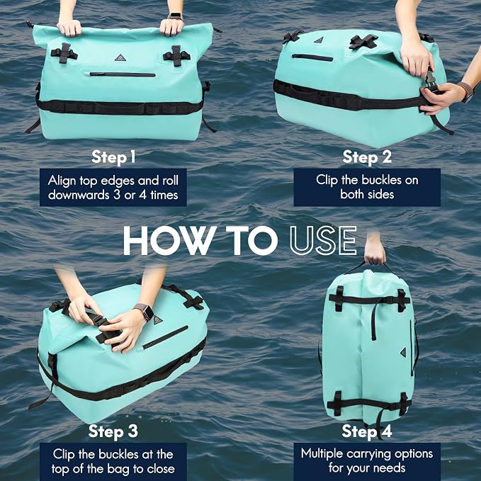 Haimont IPX7 Waterproof Roll-Top Dry Duffel Backpack | 60L/90L Sizes, 500D Tarpaulin, Welded Seams, Mesh Pockets, Boating & Kayaking