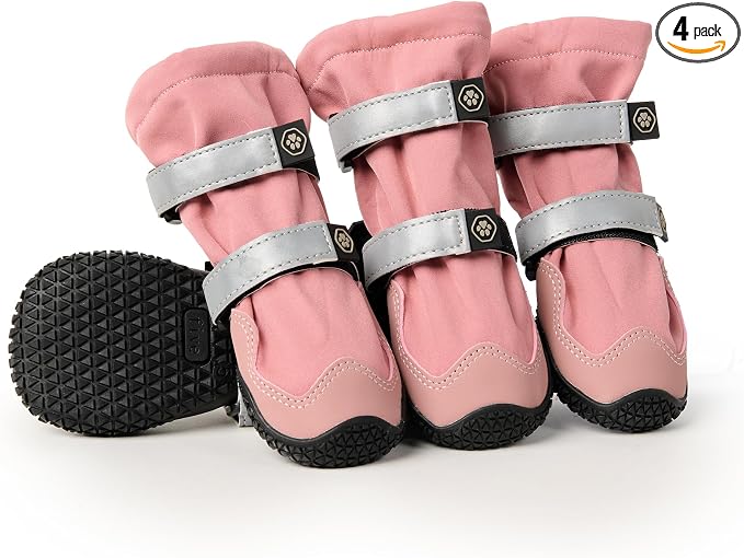 Spark Paws Dog Rainboots, Waterproof Dog Shoes for Medium to Large Dogs, Non Slip, Dog Booties and Paw Protectors - 4PCS Doggie Hiking Boots with Reflective Straps - Pink, Size 6