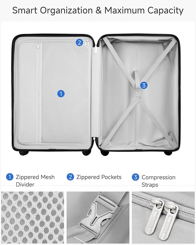 LUGGEX 28 Inch Large Checked Suitcase, L2 105L Capacity PC Hard Shell Luggage with 360° Spinner Wheels & TSA Lock, Durable Travel Bag for Extended Trips (Blue, 28 Inch)