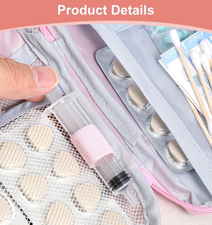 Small First Aid Pouch Empty, 2 Pcs Pink First Aid Kit, Mini Portable Oxford Fabric Medical Bag with 2 Different Sizes for Outdoor Indoor Camping Hiking Traveling Sports Car Home Emergency