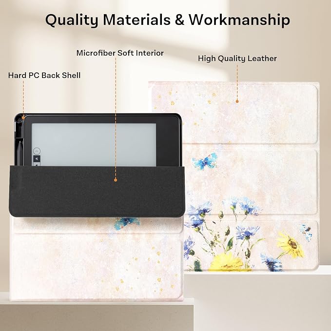 CoBak Case for Tablet Reader - All New PU Leather Cover with Auto Sleep Wake Feature for Tablet Reader 10.2" 2022 & 2024 Released with Pen Holder (not Compatible with Remarkable),Pastel Flowers