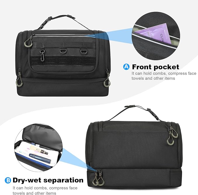 TANGCORLE Toiletry Bag for Men, Handing Travel Toiletry Organizer Protable Water Ressistant Bathroom Shaving Bags for Toiletry Accessories, Travel Essentials, Black(Empty Bag)