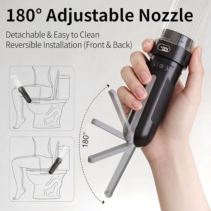 Portable Bidet for Travel, Personal Hygiene Sprayer Bottle for Women Men, Mobile Bidet Portable for Toilet,Electric Handheld High-Pressure Foldable USB-C Battery-Powered (Black)