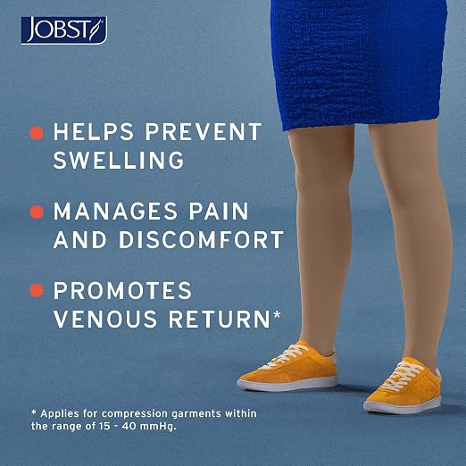 JOBST Relief Knee High Graduated Compression Socks, 15-20 mmHg - Comfortable Unisex Design - Closed Toe, Beige, Large Full Calf Petite