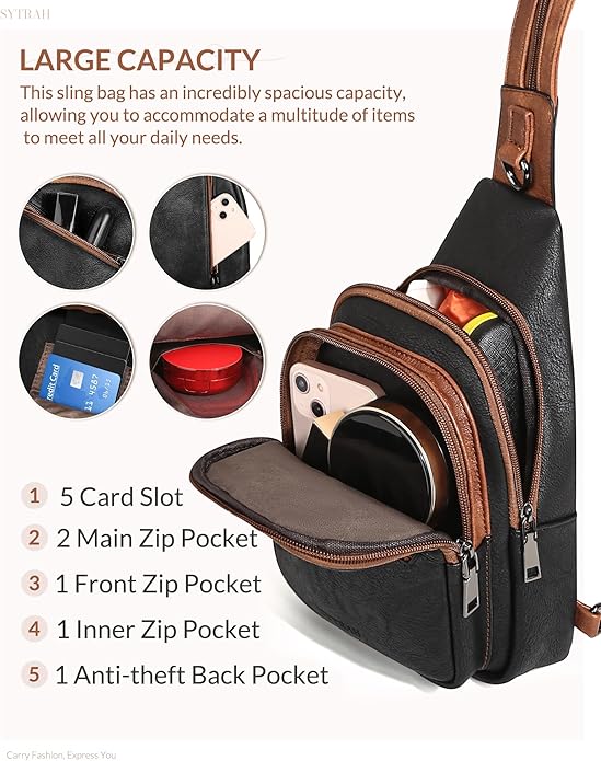 SYTRAH Anti Theft Sling Bag for Women, RFID Crossbody Purses Convertible Sling Backpack, Cross Body Purse Chest Bag