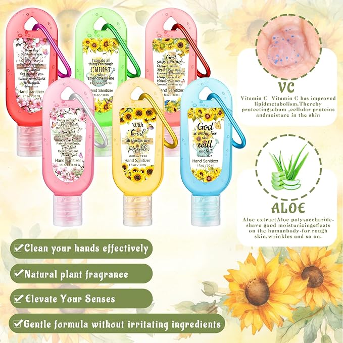 24 Pack Christian Hand Sanitizer Keychain Bible Verse Mini Hand Sanitizer Keychain Bulk Travel Size Christian Gift for Women Religious Gifts for Teacher Coworker Wedding Christmas Thanksgiving Church