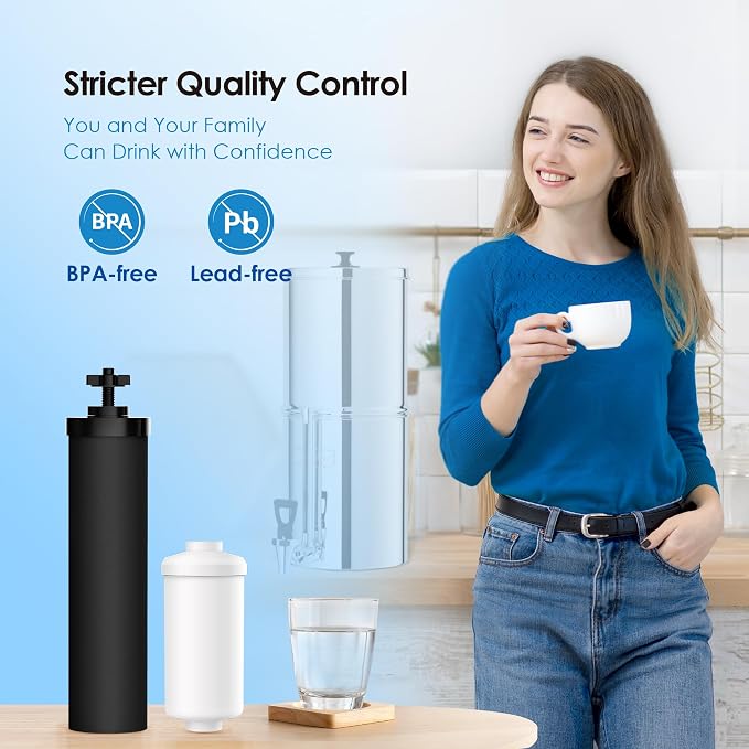 Waterdrop Gravity Water Filter, Replacement for Berkey®, Purewell®, ProOne®, BB9-2® Black Filters & PF-2® Fluoride Filters, Waterdrop Gravity Water Filter System, NSF/ANSI 372 Standard, Combo Pack