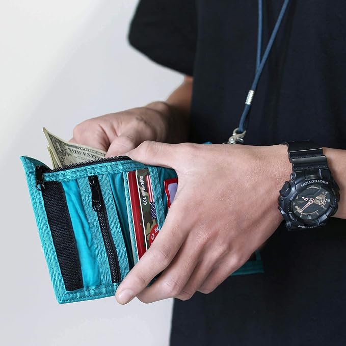 Rough Enough Kids Wallet for Boys Teens with Neck Lanyard Keychain Zipper Coin Pocket Card Holder Blue Soft Nylon