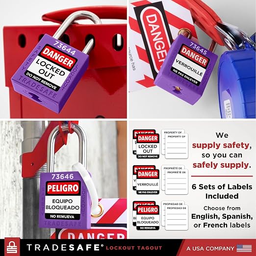 TRADESAFE Lockout Tagout Locks Set - 10 Purple Loto Locks, Lockout Locks Keyed Different, 2 Keys Per Lock, OSHA Compliant Lock Out Tag Out Padlocks, Safety Padlocks for Electrical Lockout Tag Out Kits