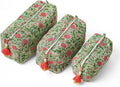 Saffron Marigold Quilted Makeup Bag Set of 3, Hand Block Printed Cotton Cosmetic Bags for Women, Waterproof Lined Travel Toiletry Bag, Coquette Floral Aesthetic, Handmade Gift, Rambling Rose