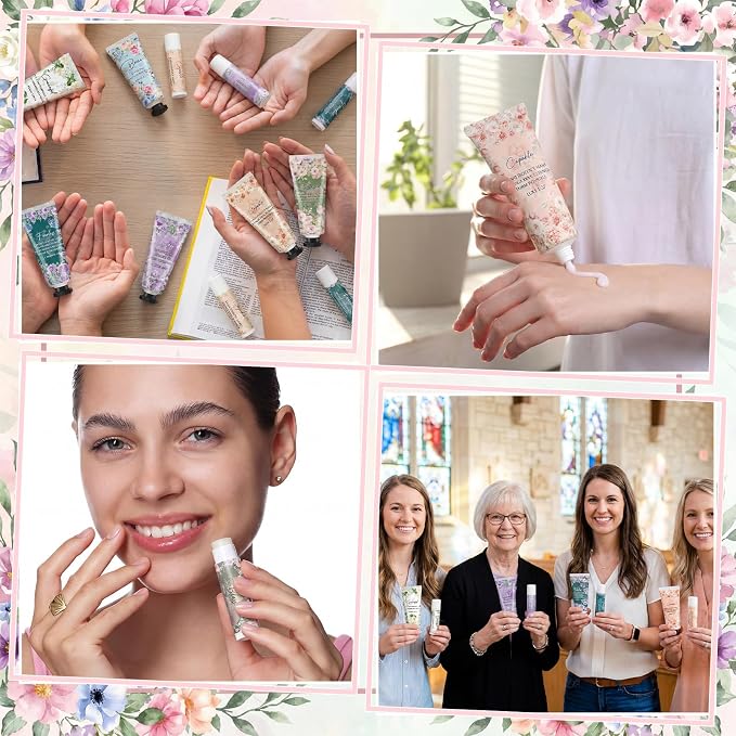 Loopeer 12 Sets Graduation Christian Hand Cream and Lip Balm Gift Set Christian Gift Bulk for Women Mothers Day Gifts for Church Travel Size Hand Lotion Bible Verse Lip Balm Bulk for Bridal Mom
