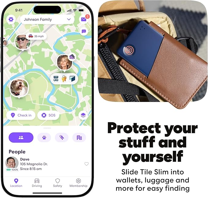 Tile by Life360 Slim - Wallet Finder, Bluetooth Tracker and Item Locator for Luggage Tags, Passports and More. Both iOS and Android Compatible. Phone Finder. 1-Pack (Navy Blaze)