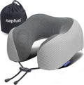 napfun Neck Pillow for Traveling, Upgraded Travel Neck Pillow for Airplane 100% Pure Memory Foam Travel Pillow for Flight Headrest Sleep, Portable Plane Accessories, Mist Gray